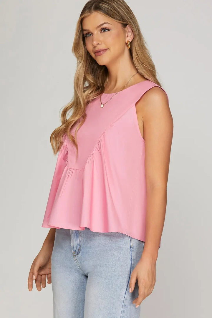 Sleeveless Ruffle Detail Top W/ Flowy Hem - Lush Lemon - Women's Clothing - She + Sky - 87314061396221