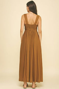 Sleeveless Solid Maxi Dress with Waist Tie - Lush Lemon - Women&