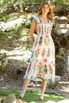 Smocked Flower Print Dress - Lush Lemon - Women&