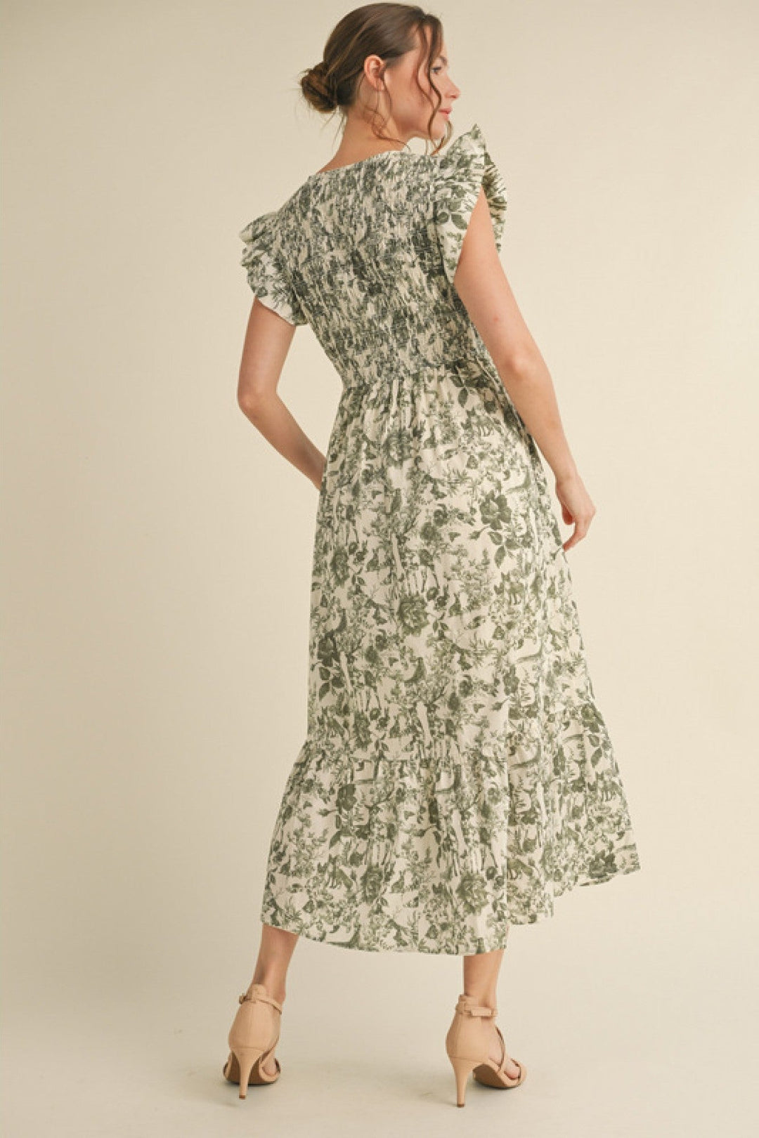 Smocked Flutter Sleeve Midi Dress - Jodifl - Lush Lemon Smocked Flutter Sleeve Midi Dress - Jodifl - Lush Lemon
