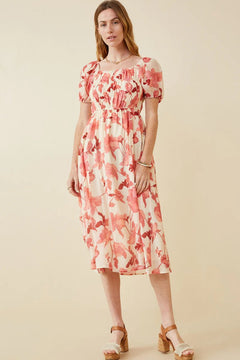Smocked Square Neck Dress - Lush Lemon - Women&