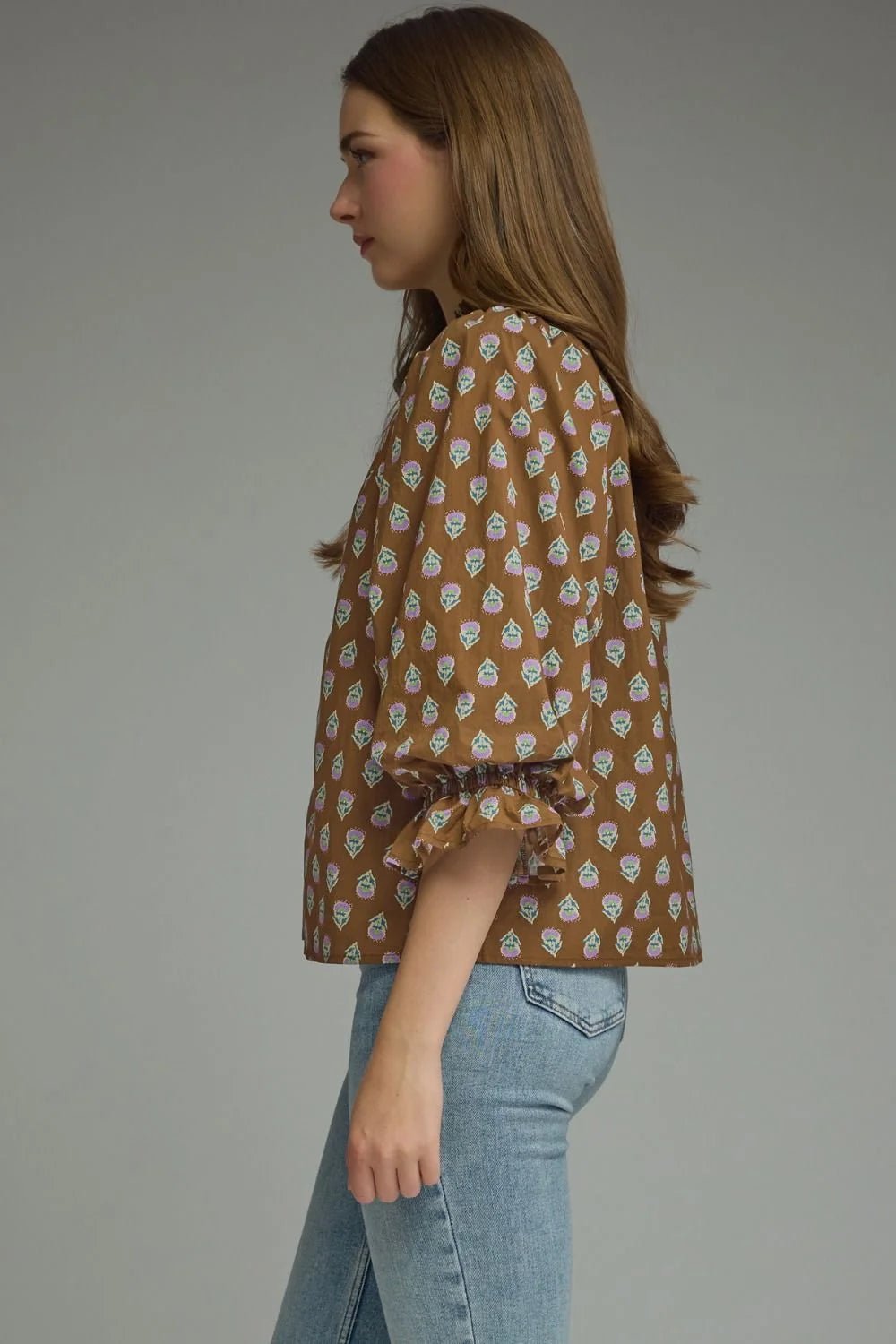 Smocked V-Neck Puff Sleeve Top - Lush Lemon - Women's Clothing - Entro - 32116451024509
