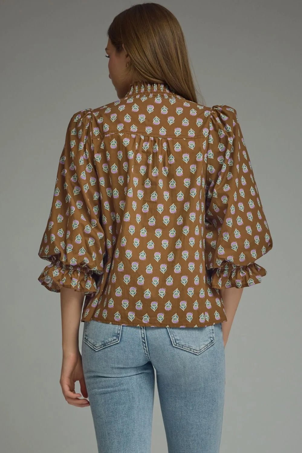 Smocked V-Neck Puff Sleeve Top - Lush Lemon - Women's Clothing - Entro - 32116451024509