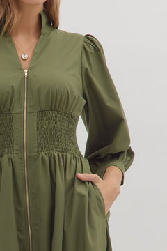 Smocked Waist Puff Sleeve Midi Dress - Lush Lemon - Women&