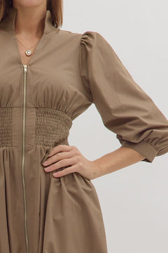 Smocked Waist Puff Sleeve Midi Dress - Lush Lemon - Women&