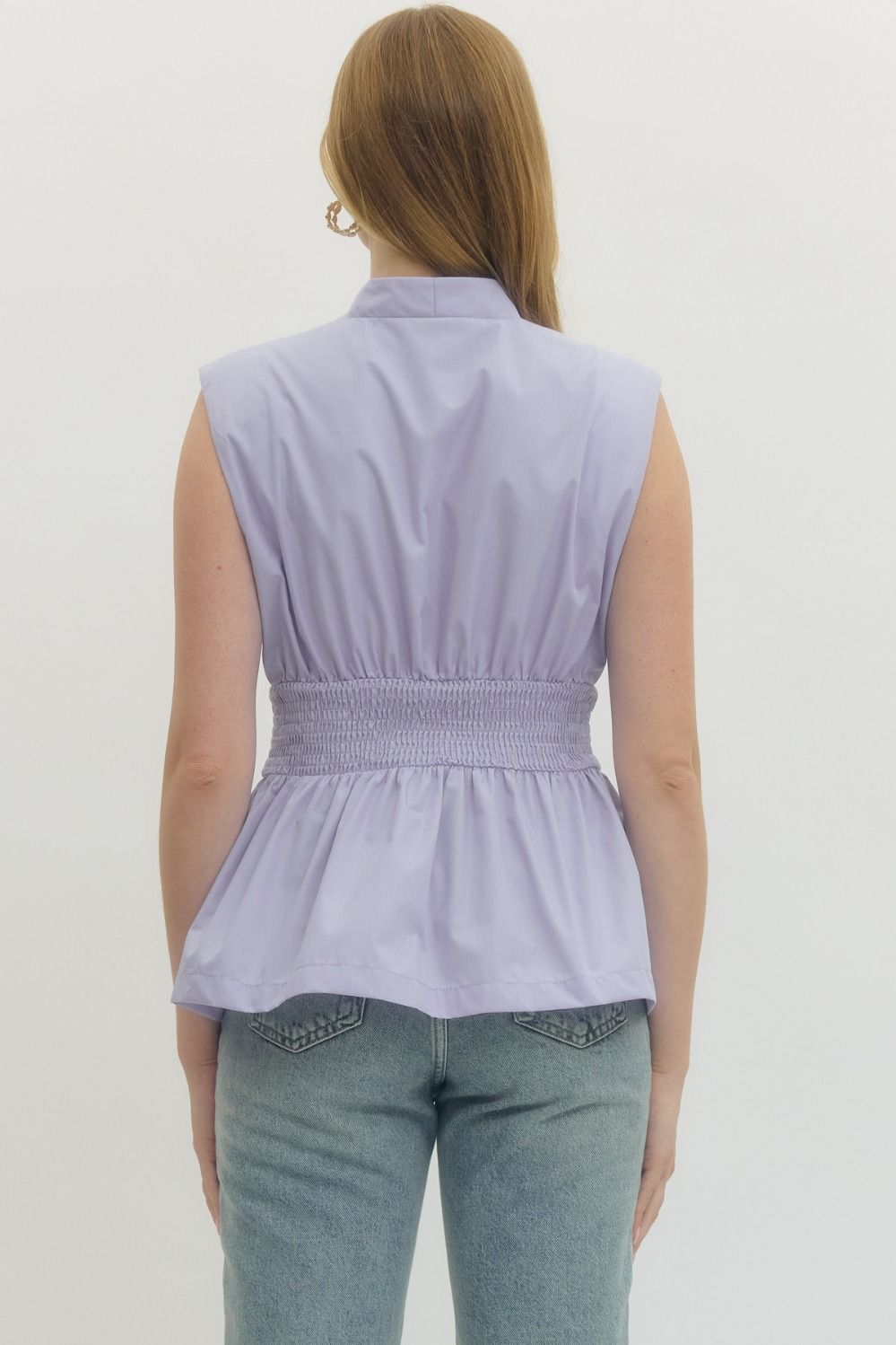 Smocked Waist Zip Front Peplum Top - Lush Lemon - Women's Clothing - Entro - 98338421938205
