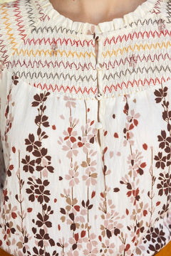 Smocked Yoke Floral Puff Sleeve Top - Lush Lemon - Women&