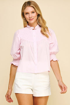 Smocking Detailed Woven Shirt - Lush Lemon - Women&