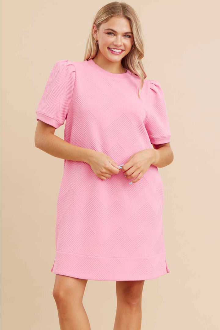 Soft Textured Puff Sleeve Dress - Lush Lemon - Women's Clothing - Jodifl - 11499114991