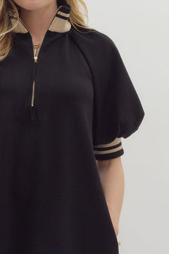 Solid Knit Mini Dress W/Zip Neck - Lush Lemon - Women&
