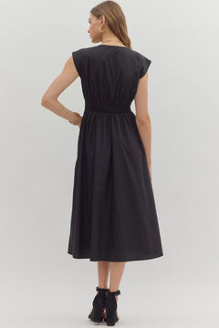 Solid Zip Front Midi Dress W/Cap Sleeve - Lush Lemon - Women&