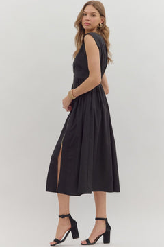 Solid Zip Front Midi Dress W/Cap Sleeve - Lush Lemon - Women&