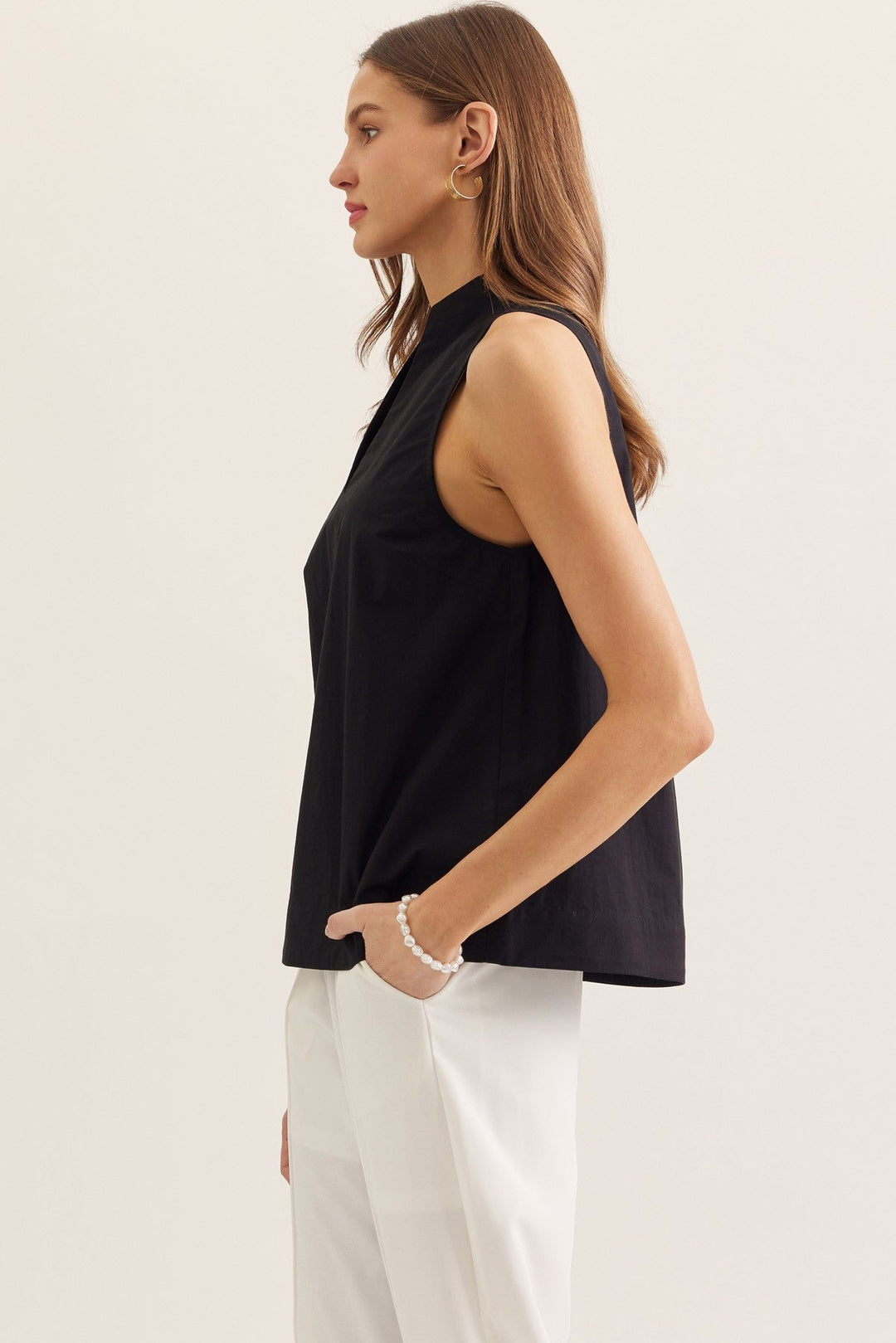 Split Neck Sleeveless Top - Lush Lemon - Women's Clothing - Entro - 69296681017949