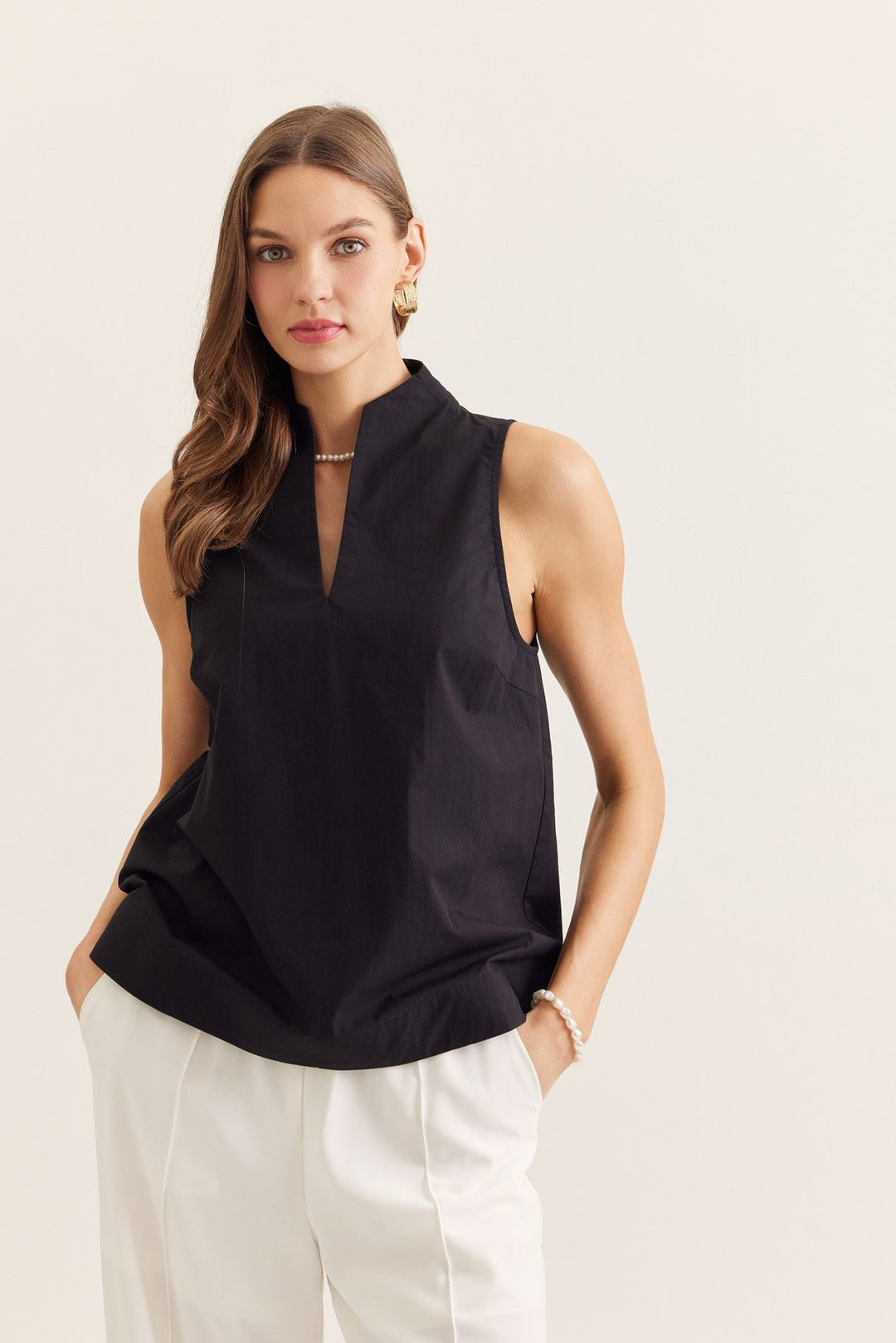 Split Neck Sleeveless Top - Lush Lemon - Women's Clothing - Entro - 69296681017949