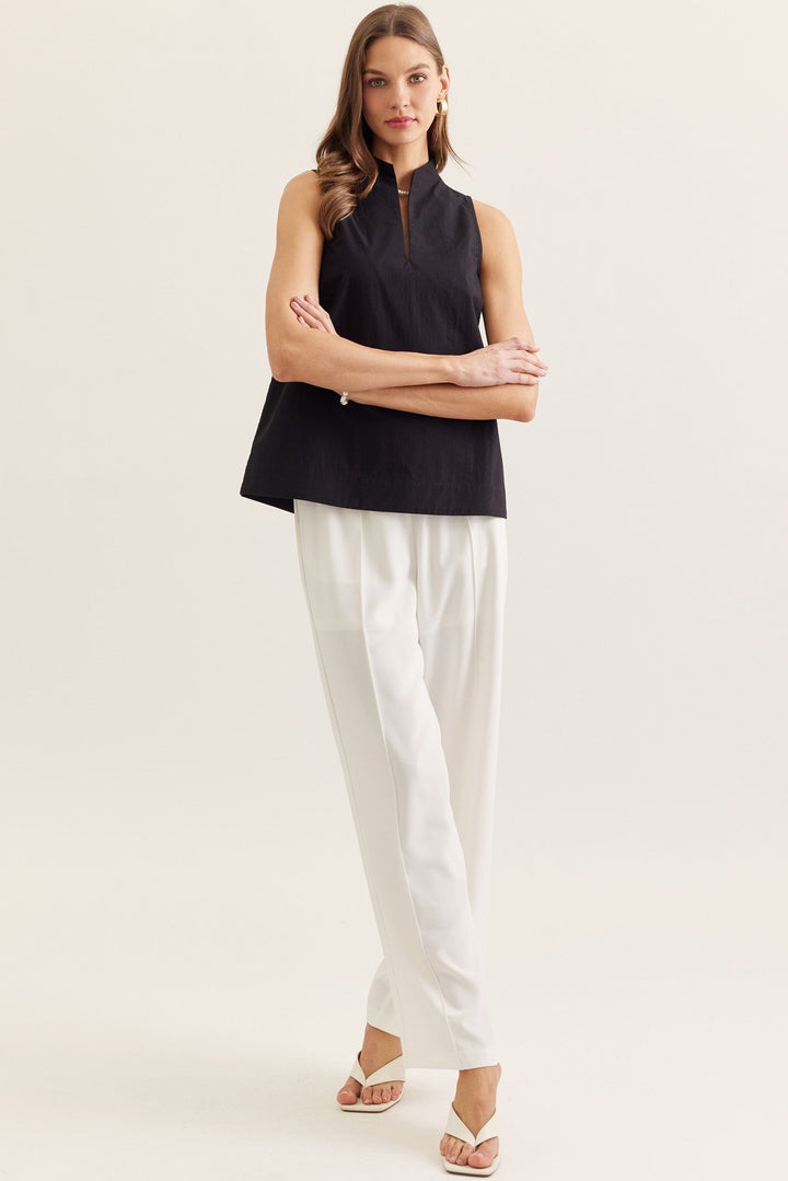 Split Neck Sleeveless Top - Lush Lemon - Women's Clothing - Entro - 69296681017949