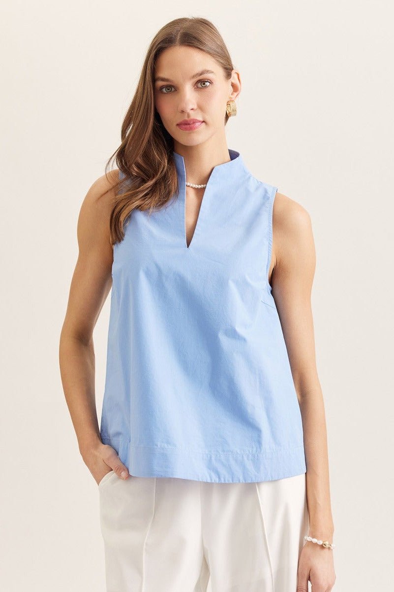 Split Neck Sleeveless Top - Lush Lemon - Women's Clothing - Entro - 69296681316253