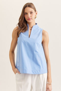 Split Neck Sleeveless Top - Lush Lemon - Women&