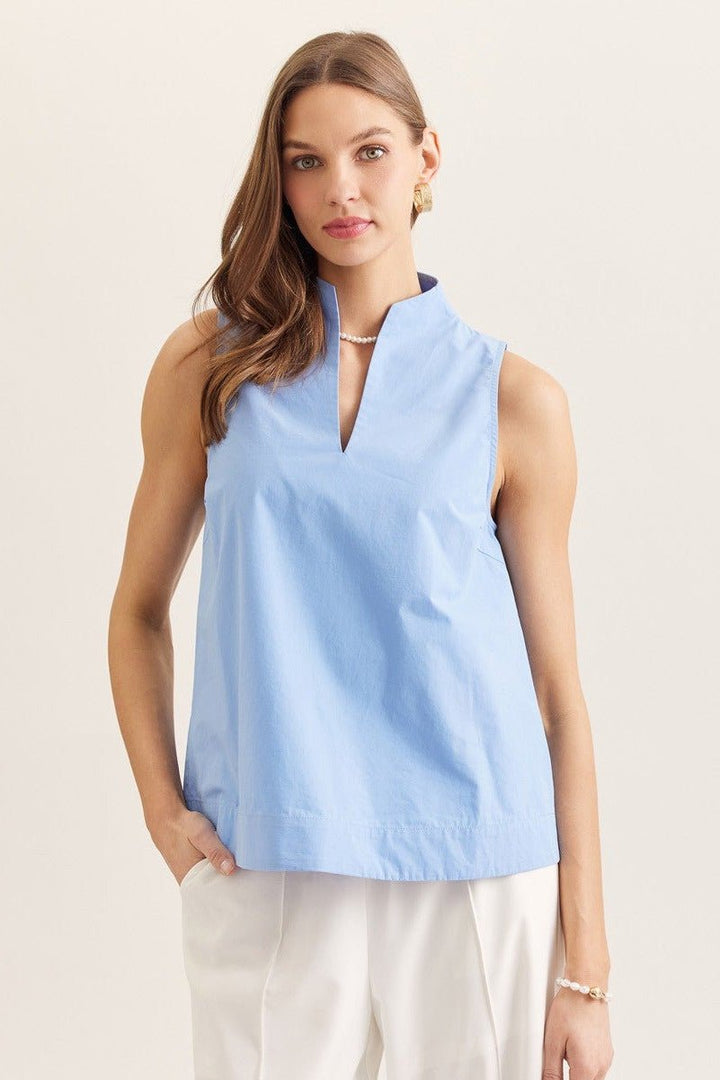 Split Neck Sleeveless Top - Lush Lemon - Women's Clothing - Entro - 69296681316253