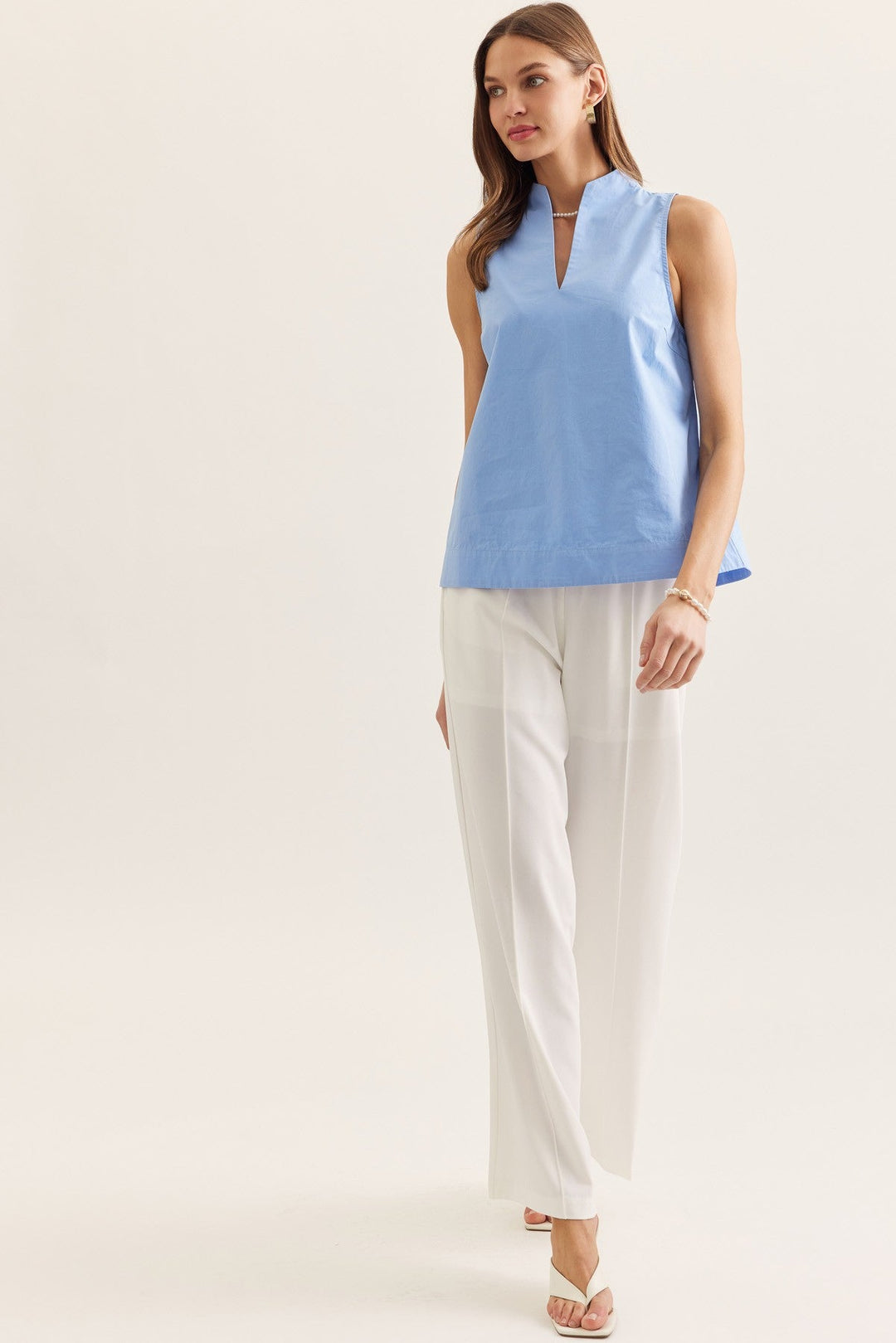 Split Neck Sleeveless Top - Lush Lemon - Women's Clothing - Entro - 69296681316253