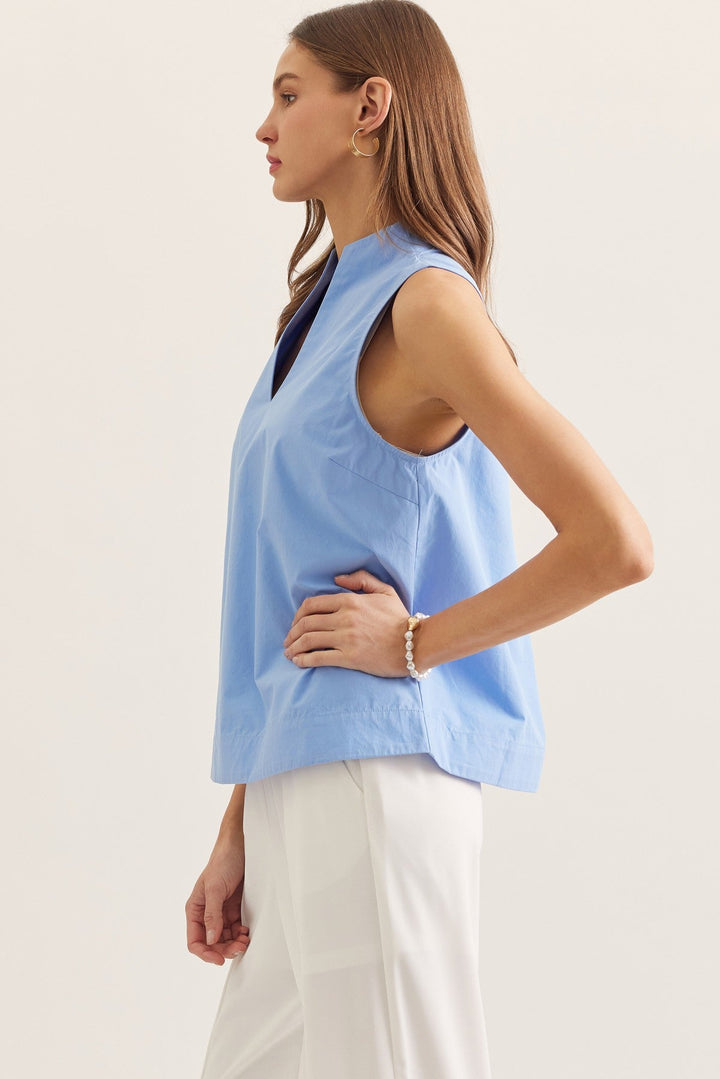 Split Neck Sleeveless Top - Lush Lemon - Women's Clothing - Entro - 69296681316253