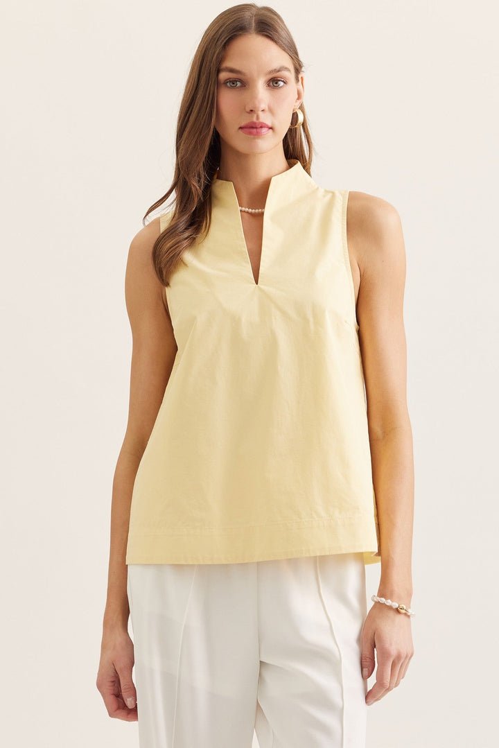 Split Neck Sleeveless Top - Lush Lemon - Women's Clothing - Entro - 69296681614557