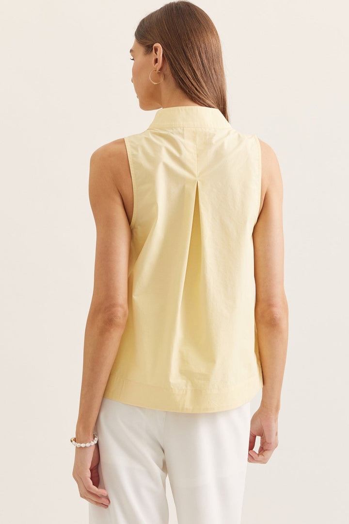 Split Neck Sleeveless Top - Lush Lemon - Women's Clothing - Entro - 69296681614557