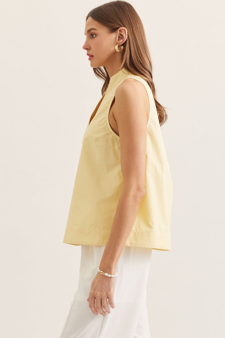 Split Neck Sleeveless Top - Lush Lemon - Women's Clothing - Entro - 69296681614557