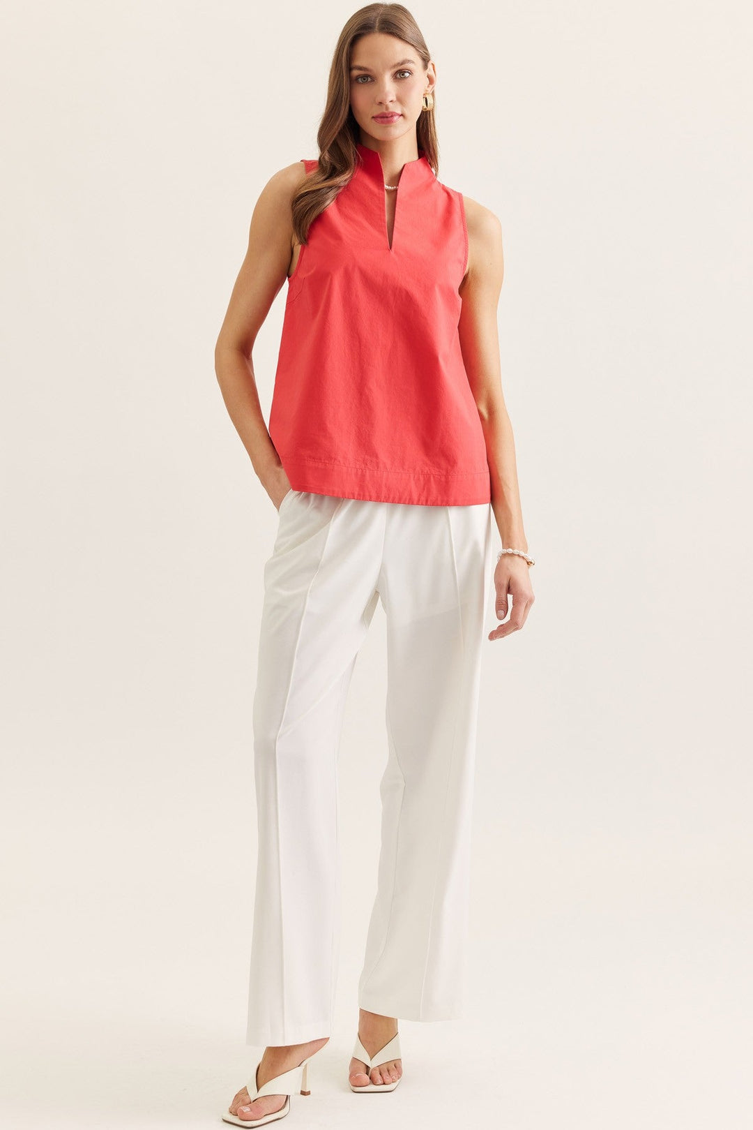 Split Neck Sleeveless Top - Lush Lemon - Women's Clothing - Entro - 82013351916189