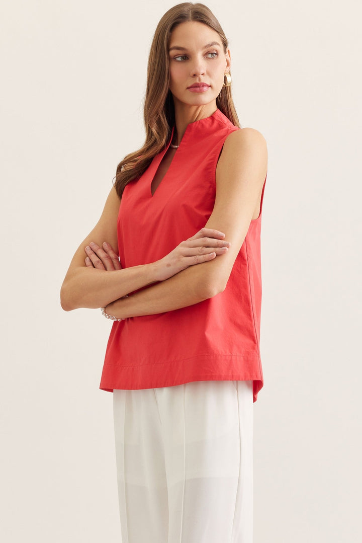 Split Neck Sleeveless Top - Lush Lemon - Women's Clothing - Entro - 82013351916189