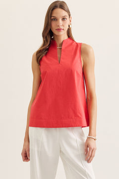 Split Neck Sleeveless Top - Lush Lemon - Women&