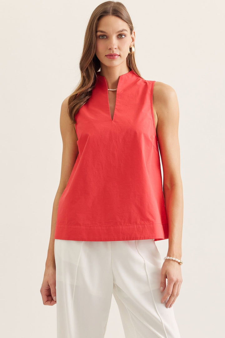Split Neck Sleeveless Top - Lush Lemon - Women's Clothing - Entro - 82013351916189