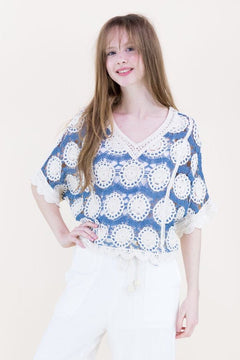 Spring Medallion Crochet Lace Batwing Top - Lush Lemon - Women&