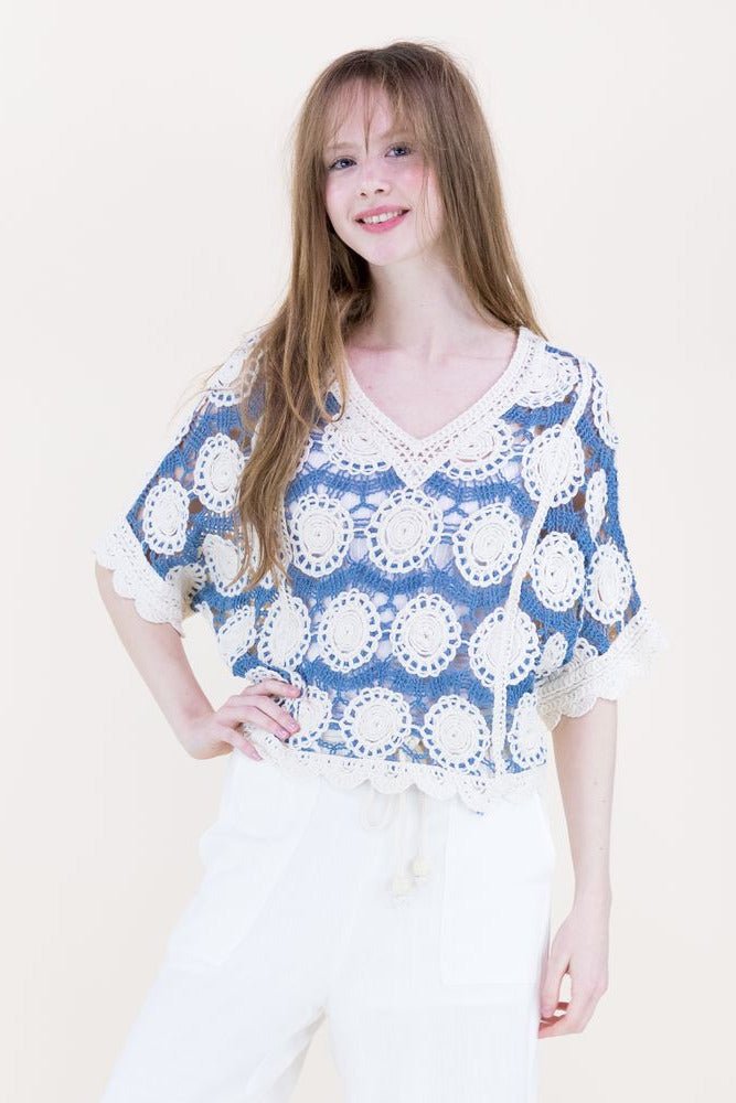 Spring Medallion Crochet Lace Batwing Top - Lush Lemon - Women's Clothing - Original - 65965001098589