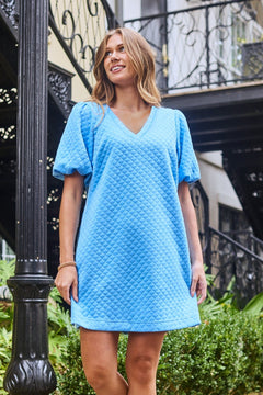 Stacey Quilted Puff Sleeve Dress - Lush Lemon - Women&