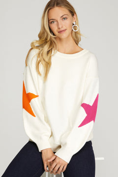 Star Sleeve Sweater Top - Lush Lemon - Women&