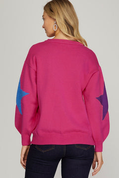 Star Sleeve Sweater Top - Lush Lemon - Women&