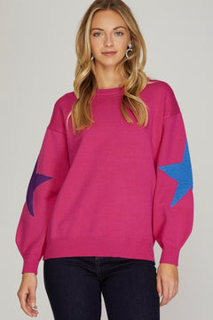 Star Sleeve Sweater Top - Lush Lemon - Women&