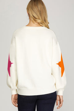 Star Sleeve Sweater Top - Lush Lemon - Women&