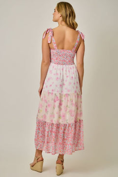 Strap Tie Mixed Print Midi Dress - Lush Lemon - Women&