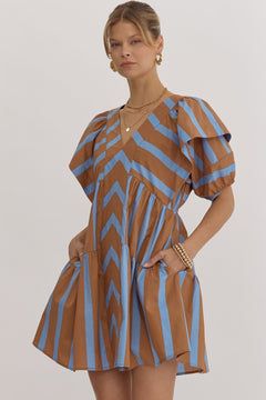 Stripe Flutter Sleeve Mini Dress - Lush Lemon - Women&
