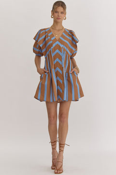Stripe Flutter Sleeve Mini Dress - Lush Lemon - Women&