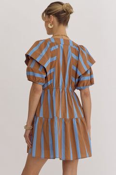 Stripe Flutter Sleeve Mini Dress - Lush Lemon - Women&