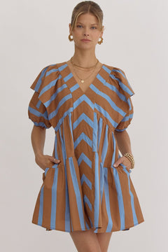 Stripe Flutter Sleeve Mini Dress - Lush Lemon - Women&
