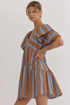Stripe Flutter Sleeve Mini Dress - Lush Lemon - Women&