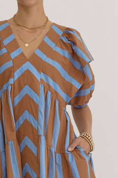 Stripe Flutter Sleeve Mini Dress - Lush Lemon - Women&