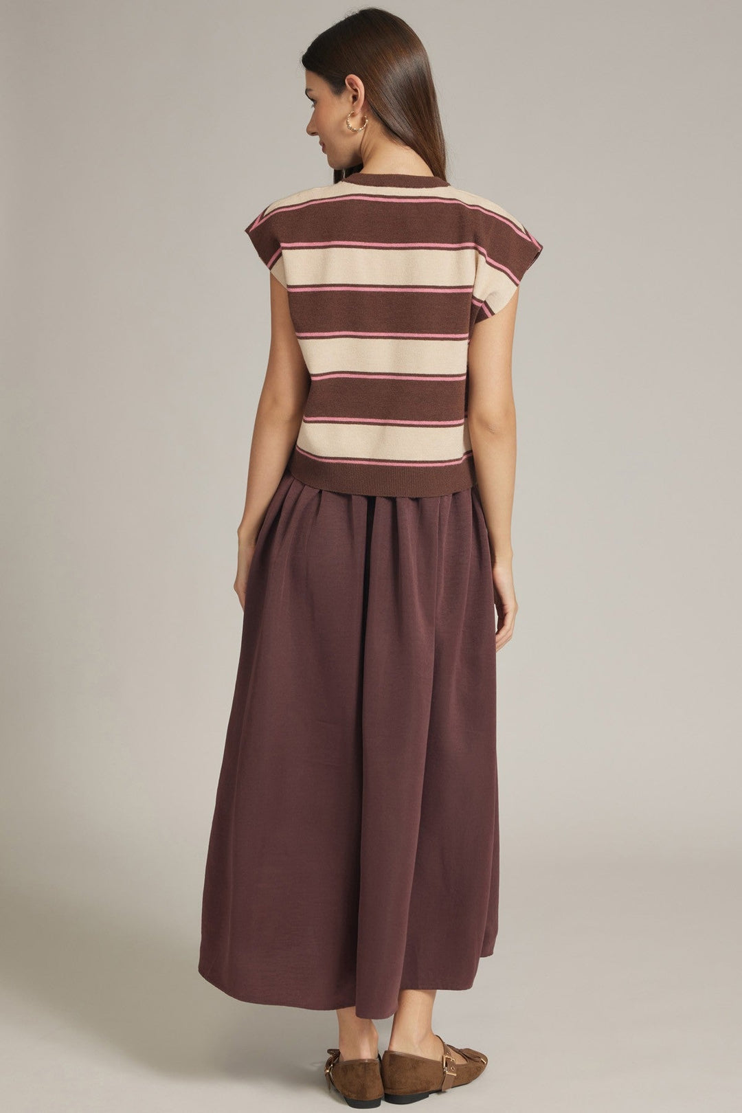 Stripe Knit Overlay Maxi Dress - Lush Lemon - Women's Clothing - Entro - 94388631082973