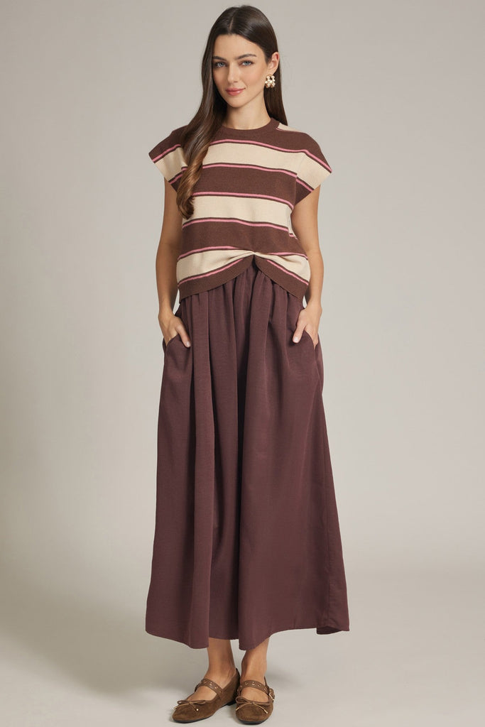 Stripe Knit Overlay Maxi Dress - Entro