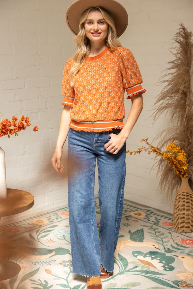 Stripe Rib Detailed Two Tone Lace Top - Lush Lemon - Women's Clothing - Voy - 96950561023197