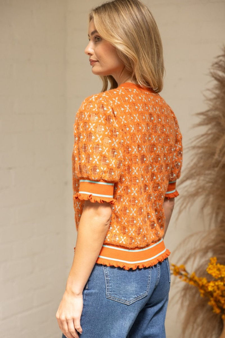 Stripe Rib Detailed Two Tone Lace Top - Lush Lemon - Women's Clothing - Voy - 96950561023197