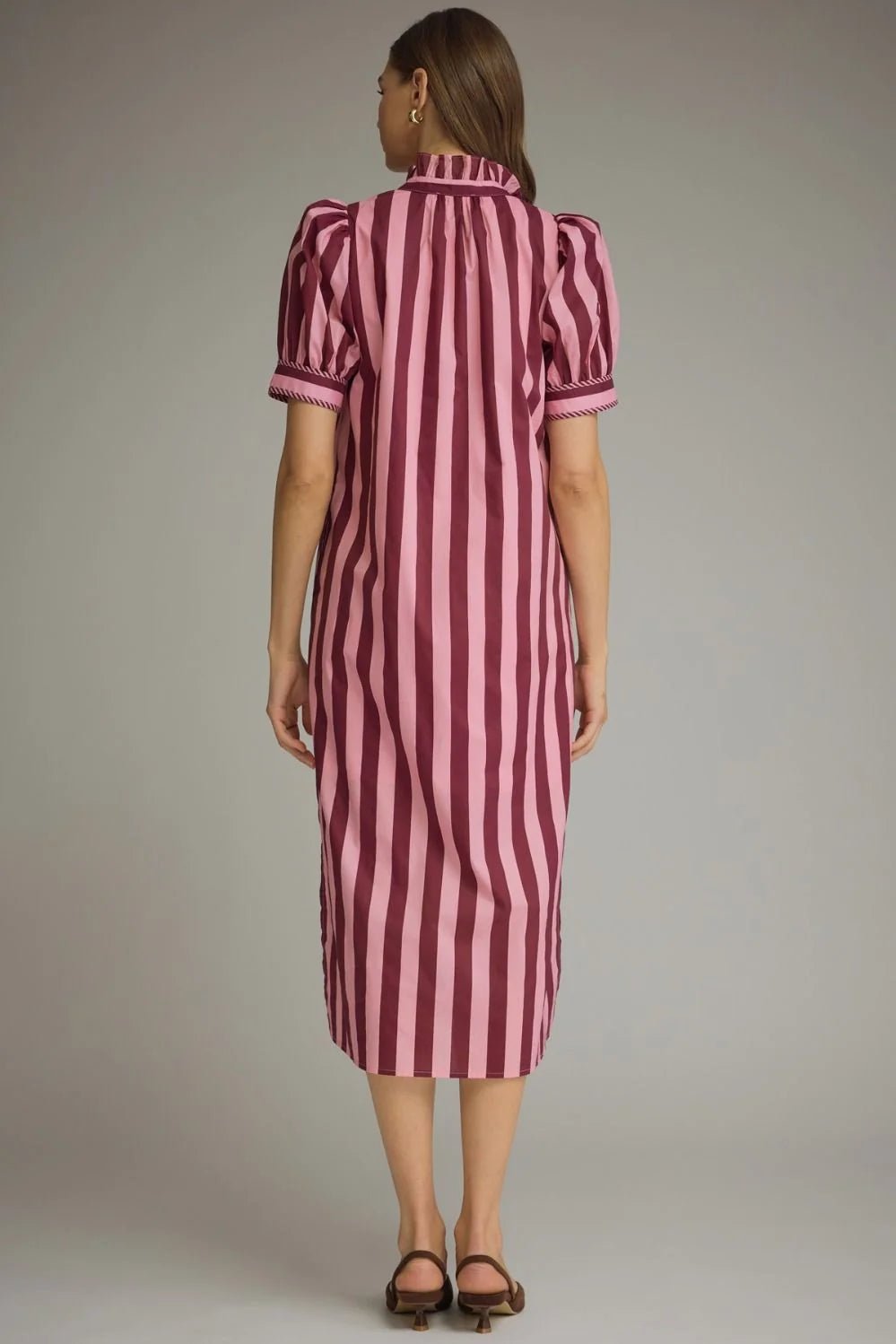 Stripe Ruffle Neck Midi Dress - Lush Lemon - Women's Clothing - Lush Lemon - 21744351044317